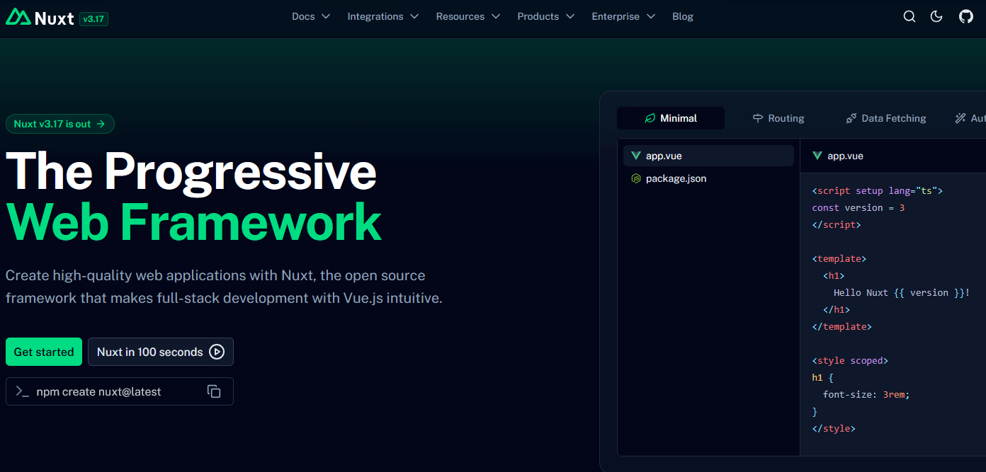 Screenshot der Website von Nuxt Screenshot der Website von Nuxt