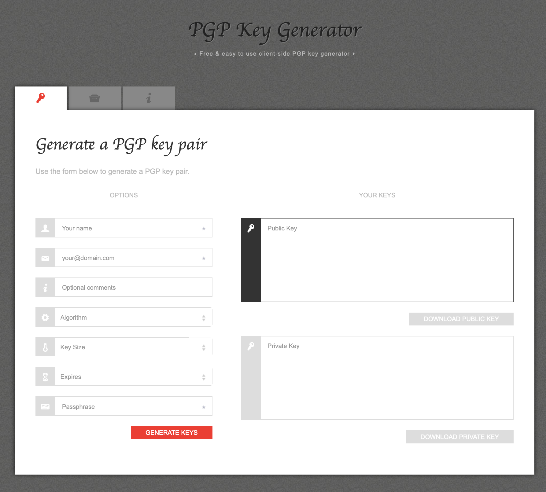 Screenshot der Website PGP Key Generatpr Bild: Screenshot der Website PGP Key Generatpr