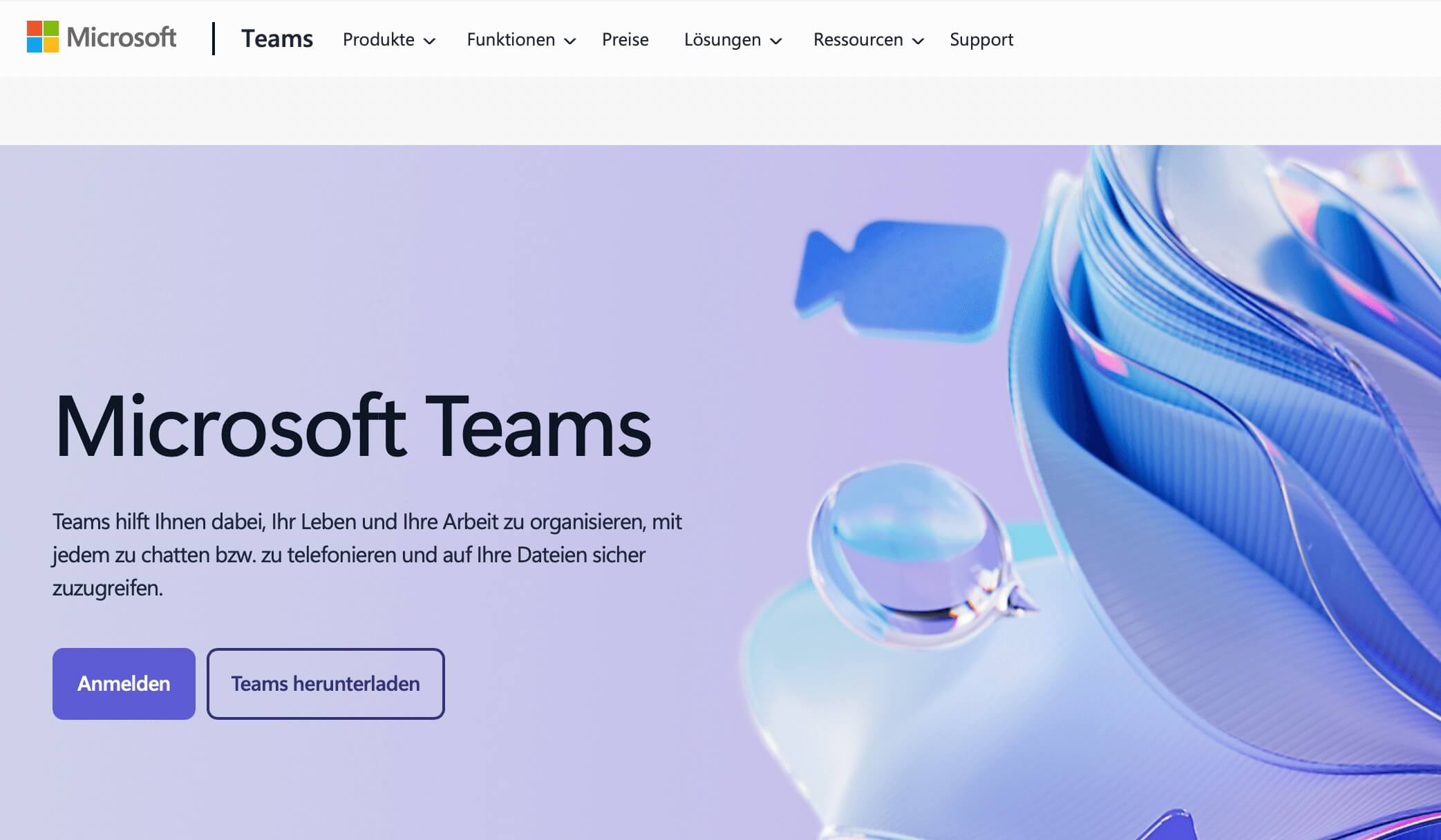 Screenshot der Teams Website Bild: Screenshot der Teams Website