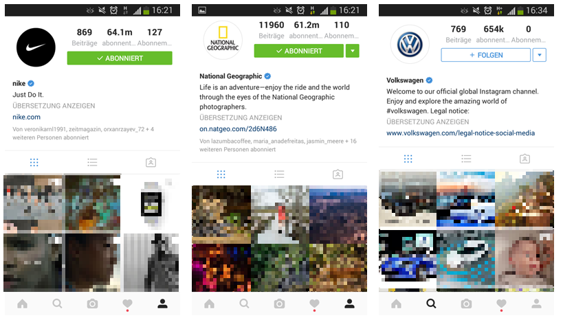 Offizielles Unternehmensprofil von Nike, NGEO und Volkswagen auf Instagram