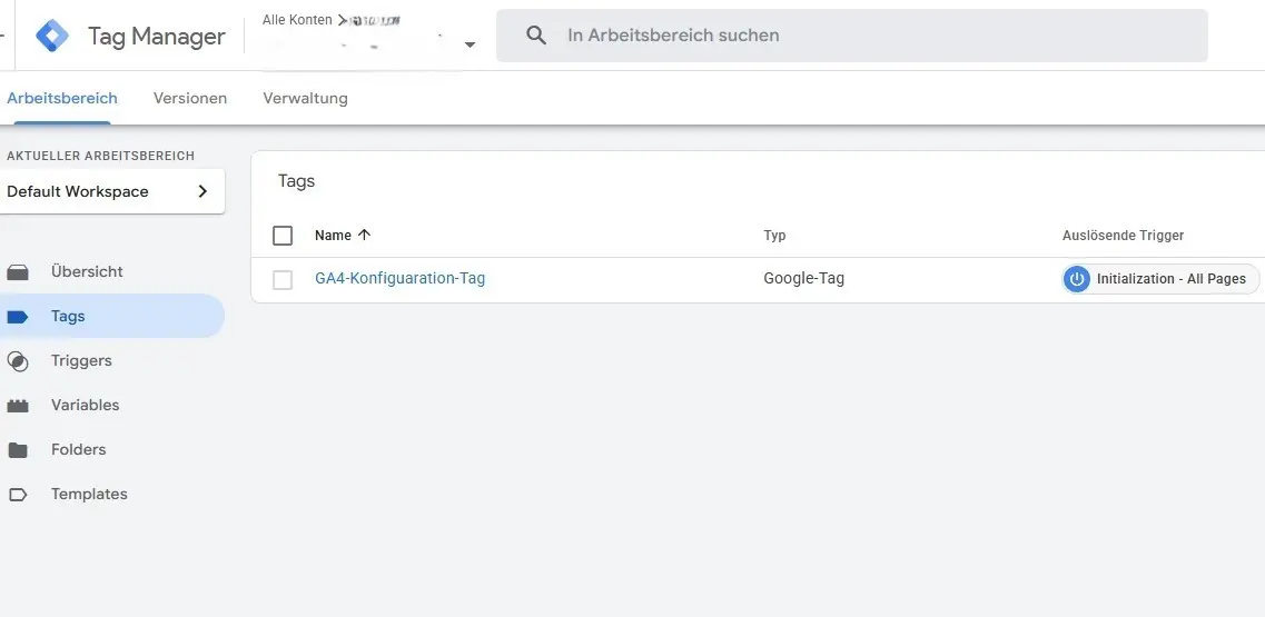 Bild: Übersicht der vorhandenen Tags im GTM