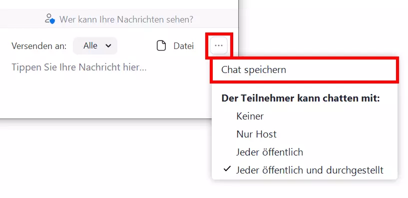 Bild: Option, um den Chat eines Meetings abzuspeichern