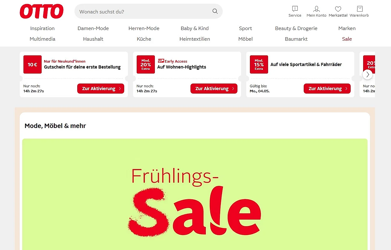Bild: Der Onlineshop von OTTO