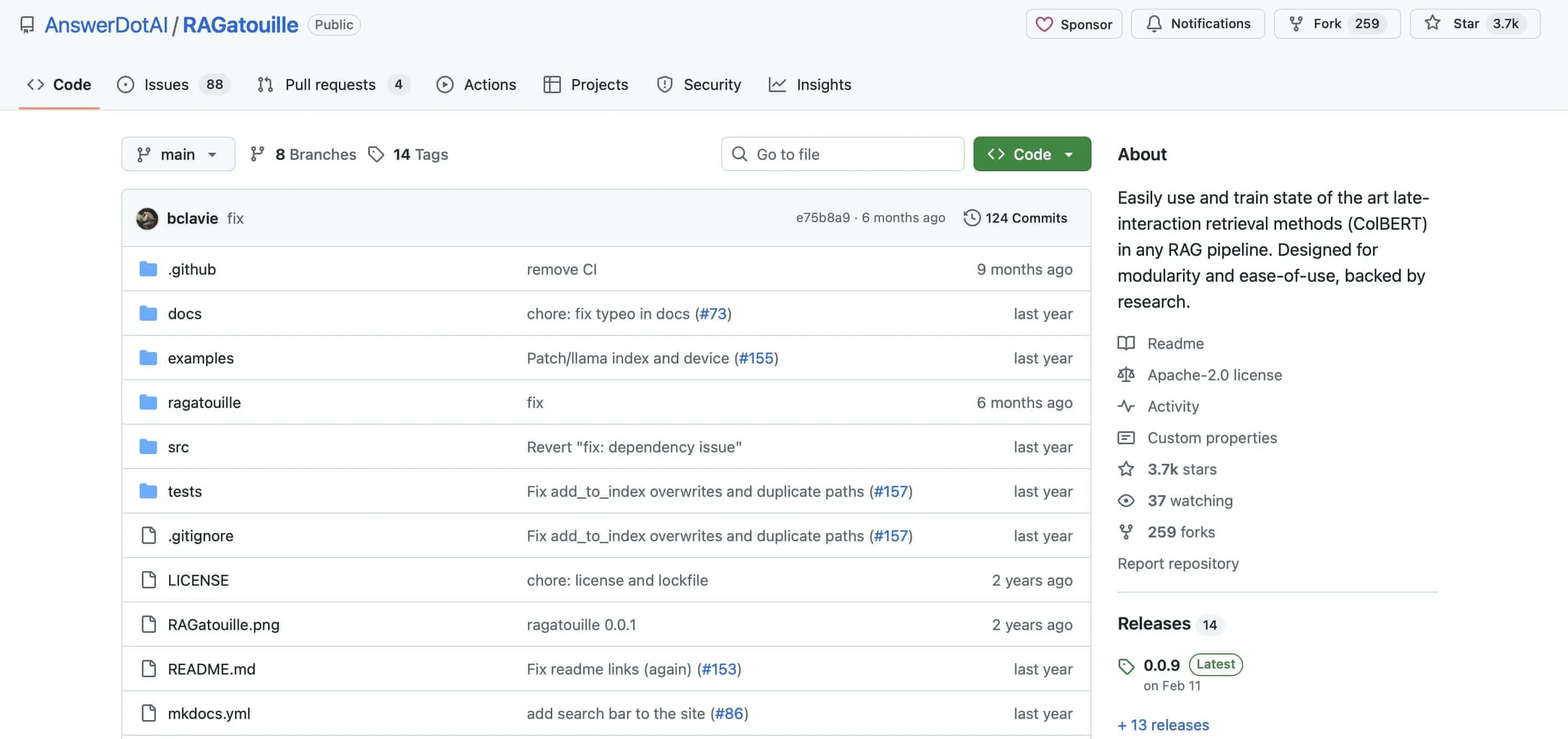Bild: Screenshot des GitHub-Repositorys von RAGatouille