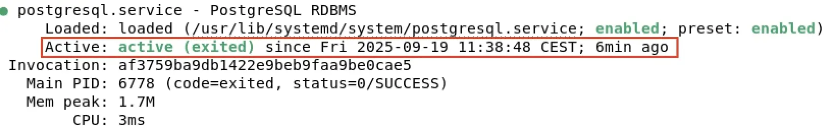 Bild: Screenshot vom Status des PostgreSQL-Dienstes
