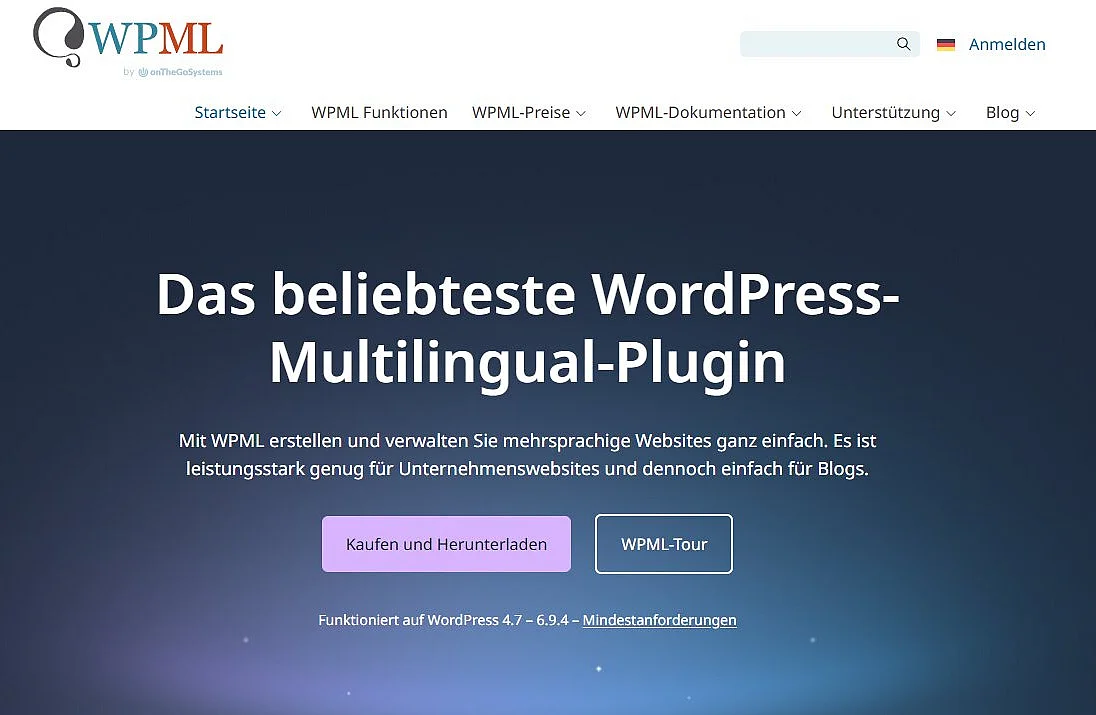 Bild: Screenshot der Website des WordPress-Plugins WPML