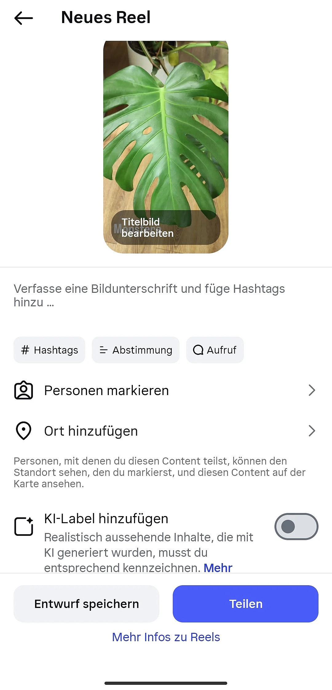 Bild: Bildunterschrift für Reels in der Instagram-App hinzufügen