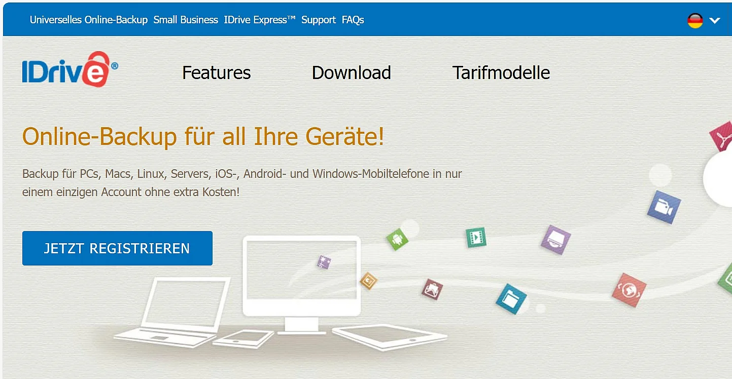 Die Startseite von IDrive Bild: Die Startseite von IDrive