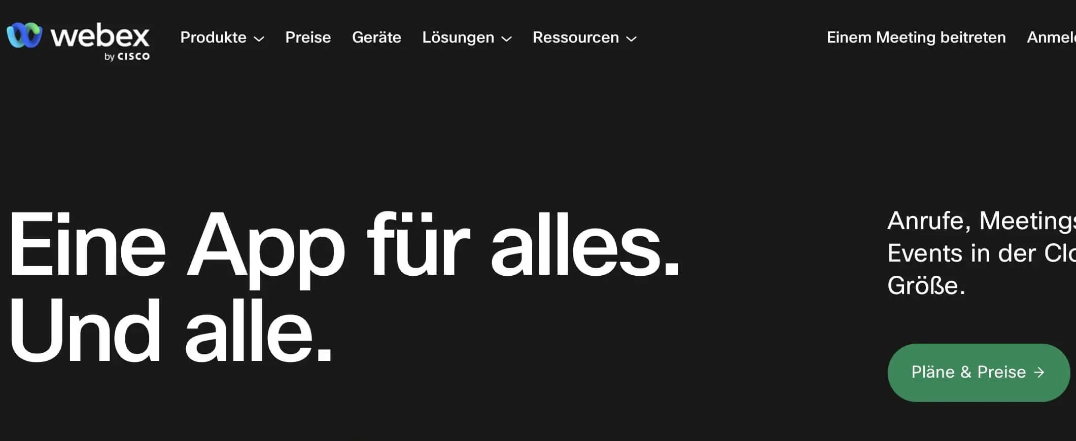 Bild: Screenshot der Webex-Website