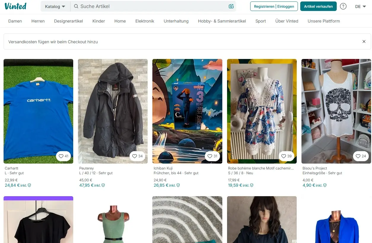Bild: Startseite von Vinted.de