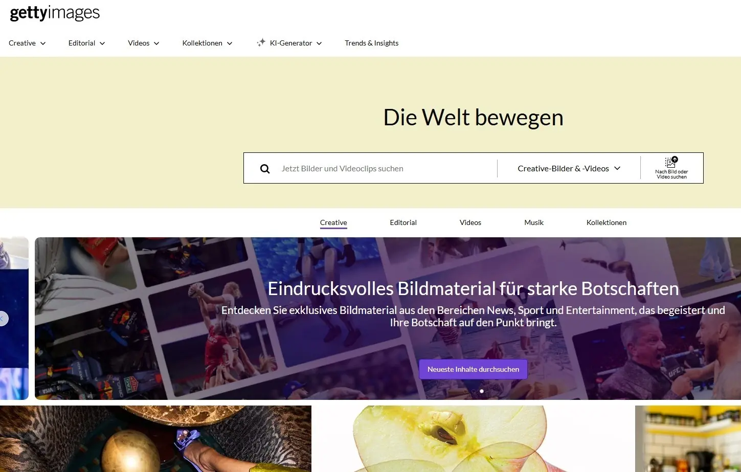 Bild: Startseite von Getty Images