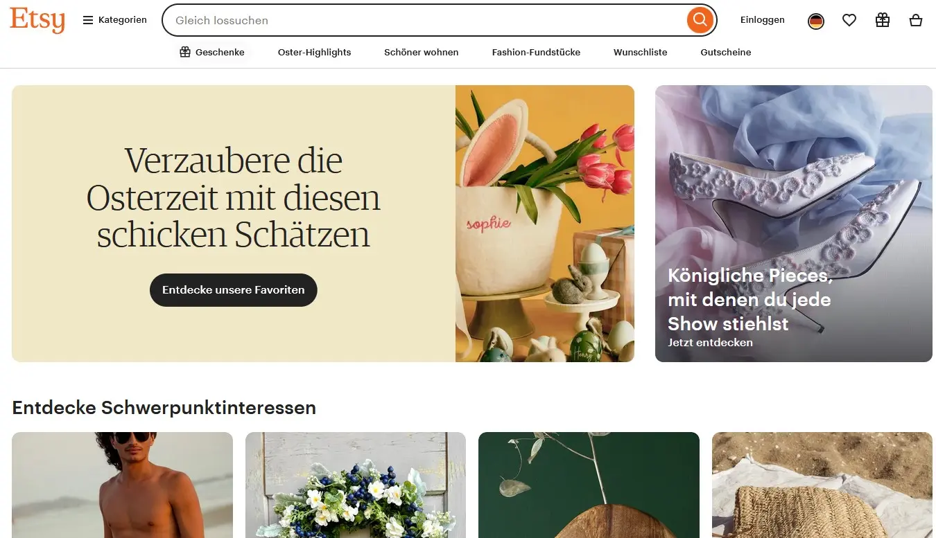 Bild: Startseite von Etsy.com