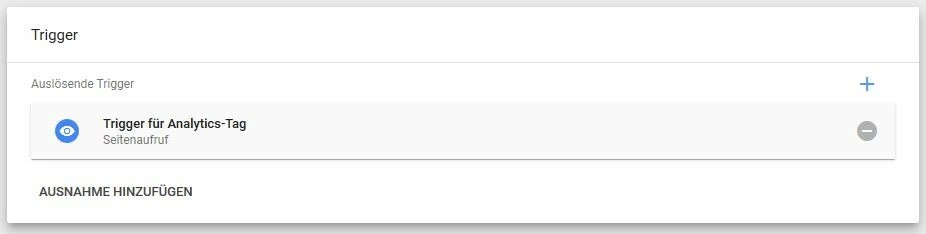 Google Tag Manager: Übersicht hinzugefügter Trigger