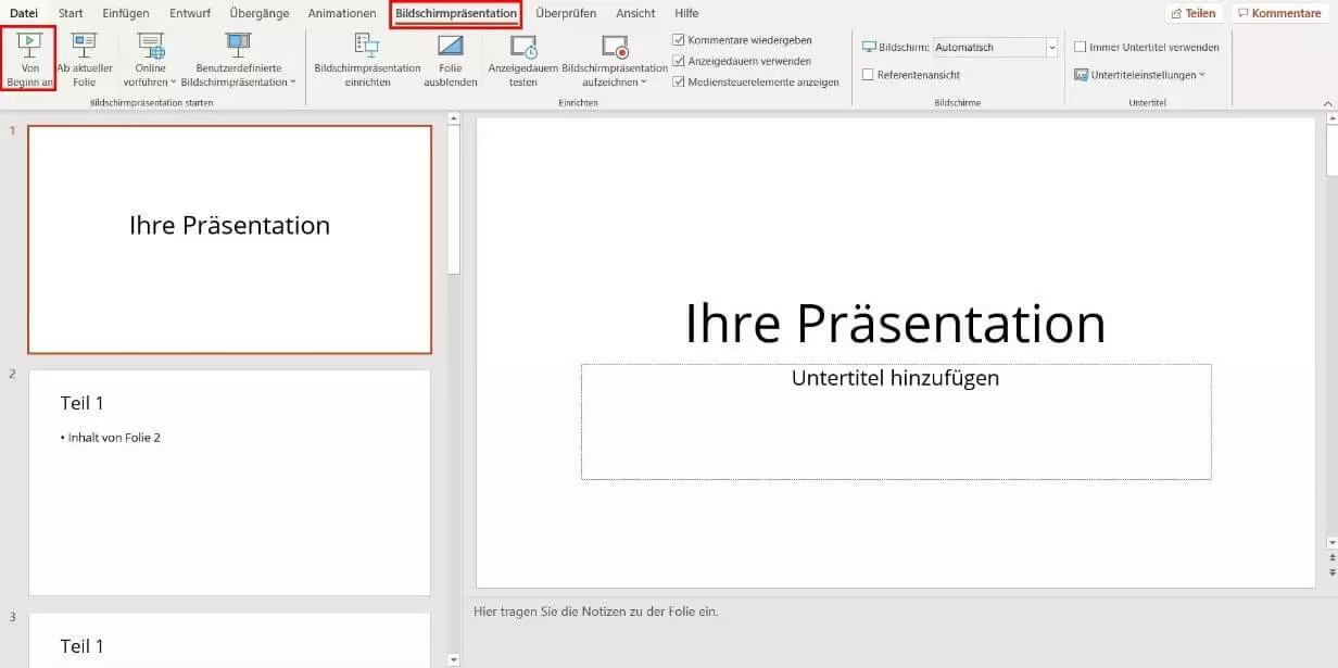 Bild: PowerPoint: Bildschirmpräsentation starten
