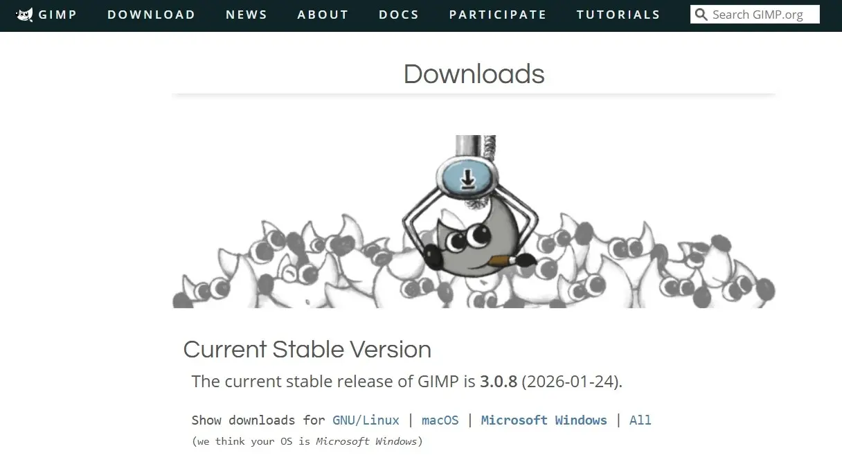 Website zum GIMP-Download Bild: Website zum GIMP-Download