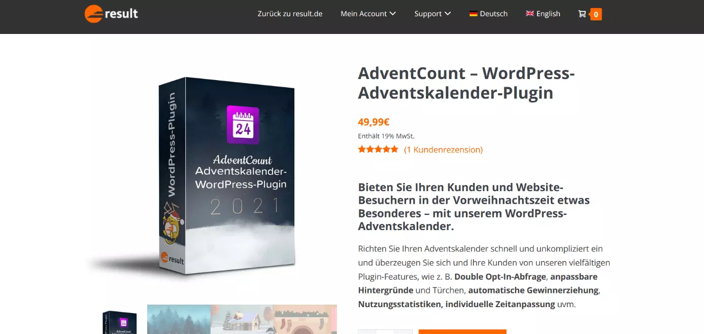 Bild: Screenshot der Angebotsseite des AdventCount-Plugins