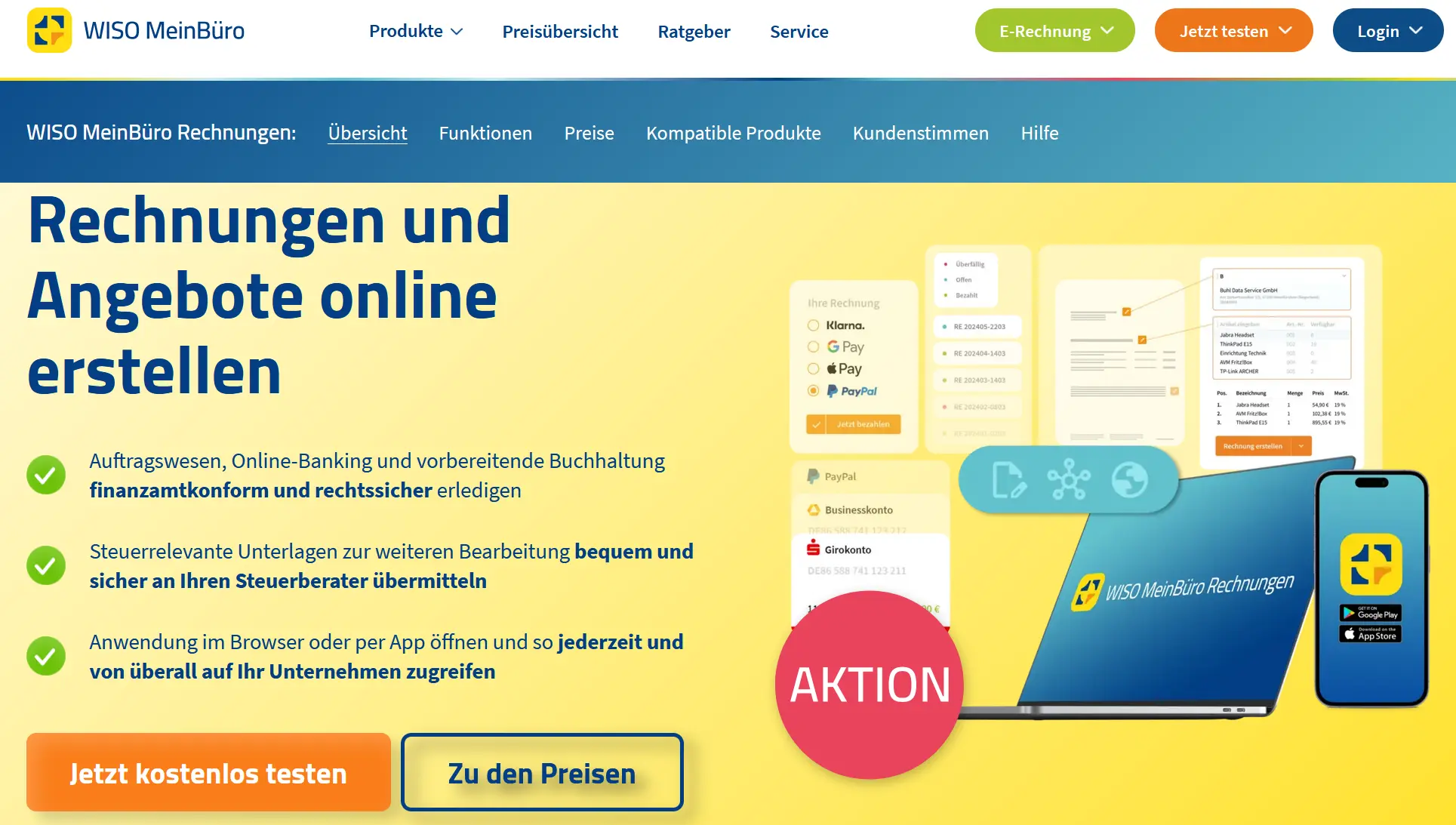 Screenshot WISO MeinBüro Rechnungen Bild: Screenshot WISO MeinBüro Rechnungen
