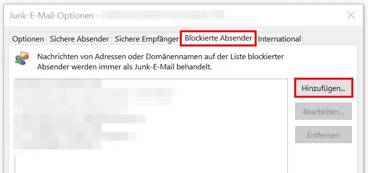 Outlook: Liste blockierter Absender Bild: Outlook: Liste blockierter Absender