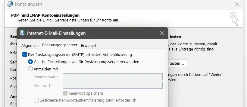 Postausgangsserver-Optionen in Outlook Bild: Postausgangsserver-Optionen in Outlook
