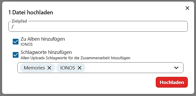 Datei hochladen mit Nextcloud Memories Bild: Datei hochladen mit Nextcloud Memories