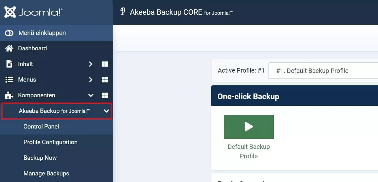Bild: Akeeba Backup im Joomla-Backend