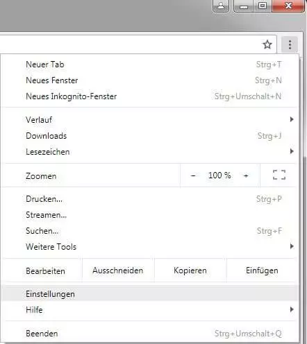 Bild: Chrome: Einstellungsmenü