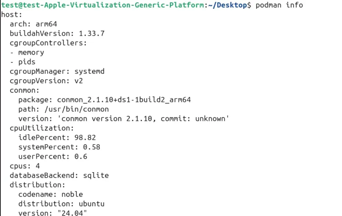 Bild: Ausgabe von „podman info“