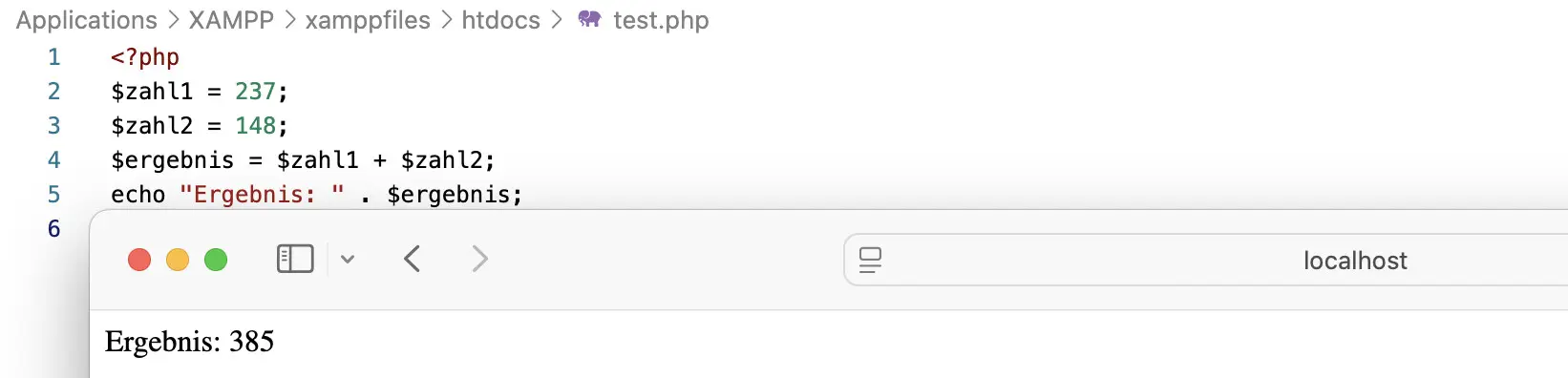 Bild: Addition von Ganzzahlen mithilfe eines PHP-Skripts