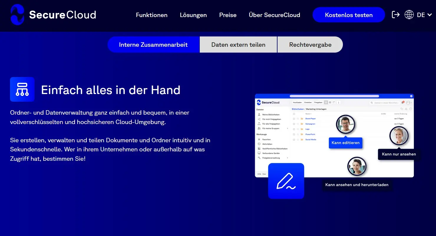 Bild: SecureCloud: Website-Screenshot