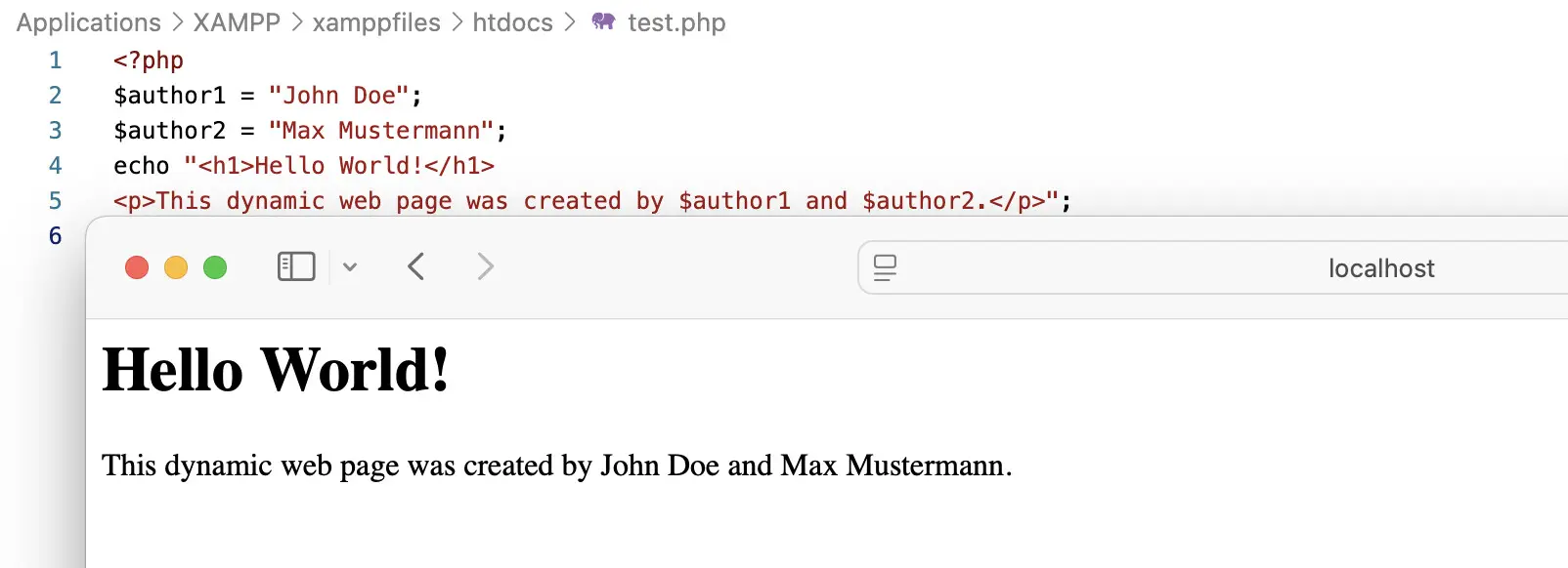 Bild: Textausgaben mit zwei Variablen