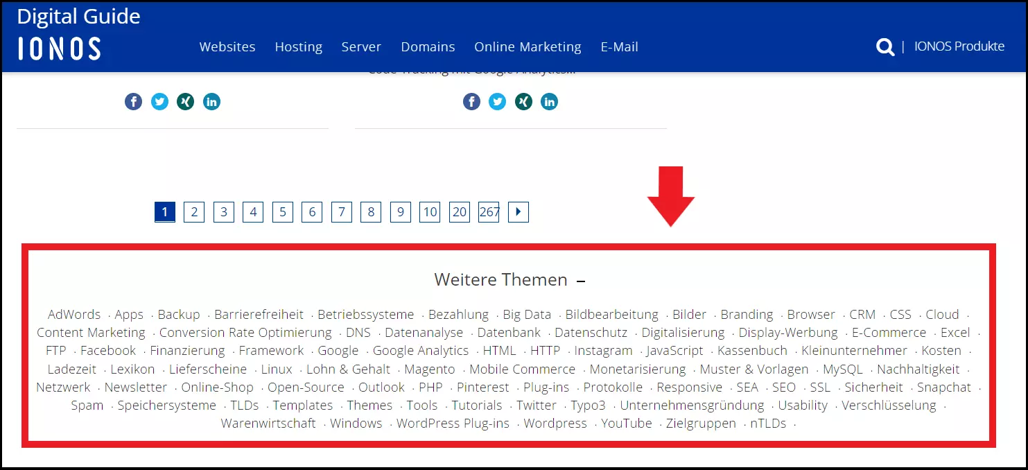 Bild: Die Tag-Cluster für das Onlinemagazin IONOS Digital Guide