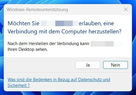 Bild: Verbindungsherstellung erlauben