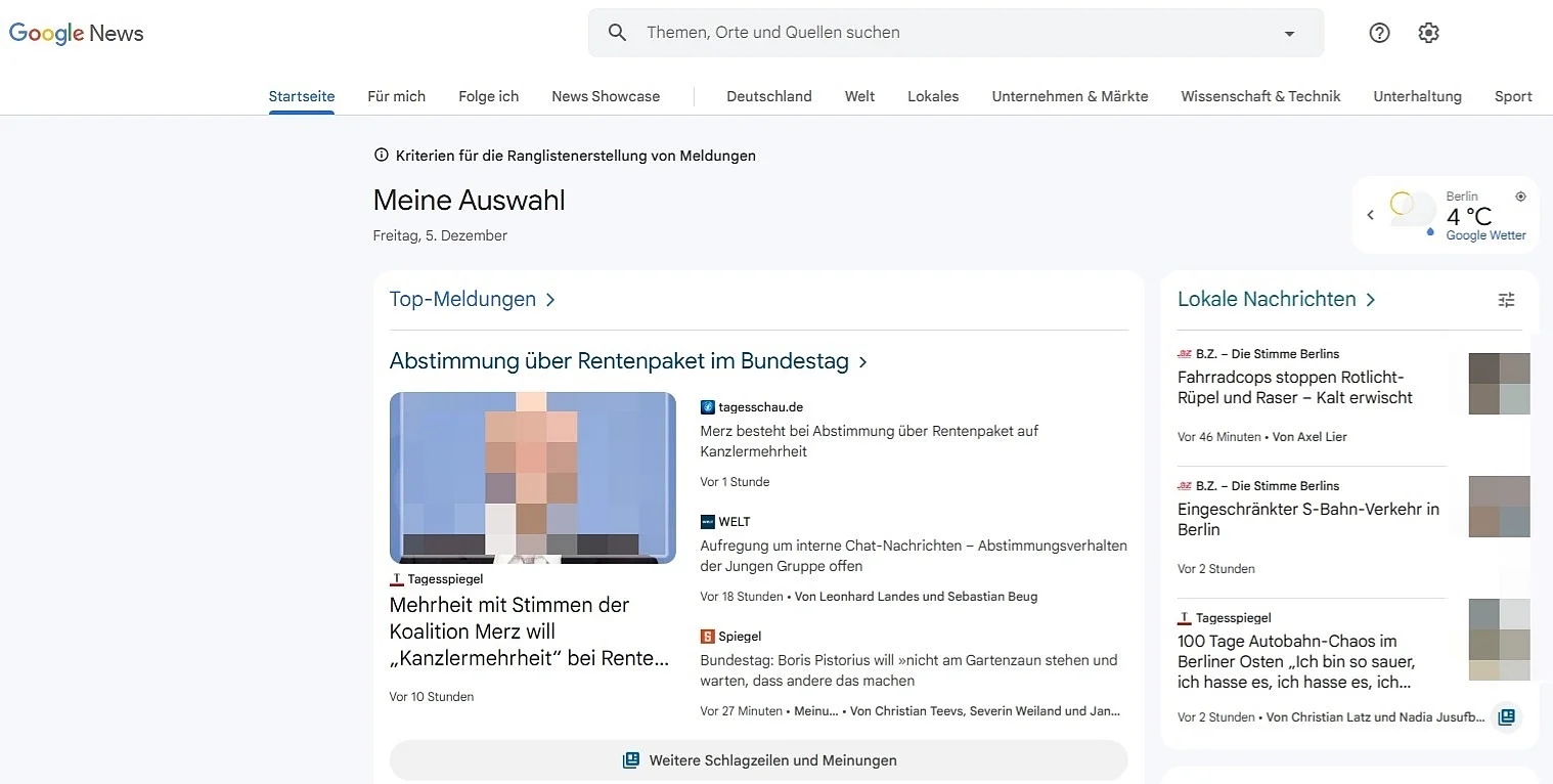Google News Startseite Bild: Google News Startseite