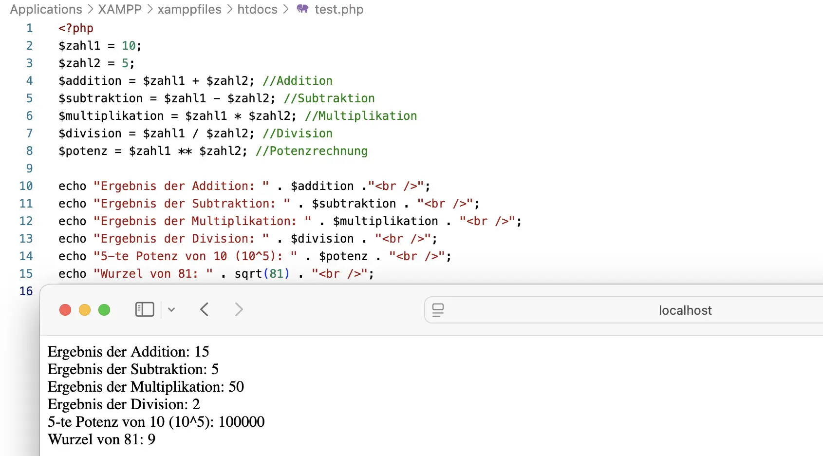 Bild: Rechnen mit Variablen