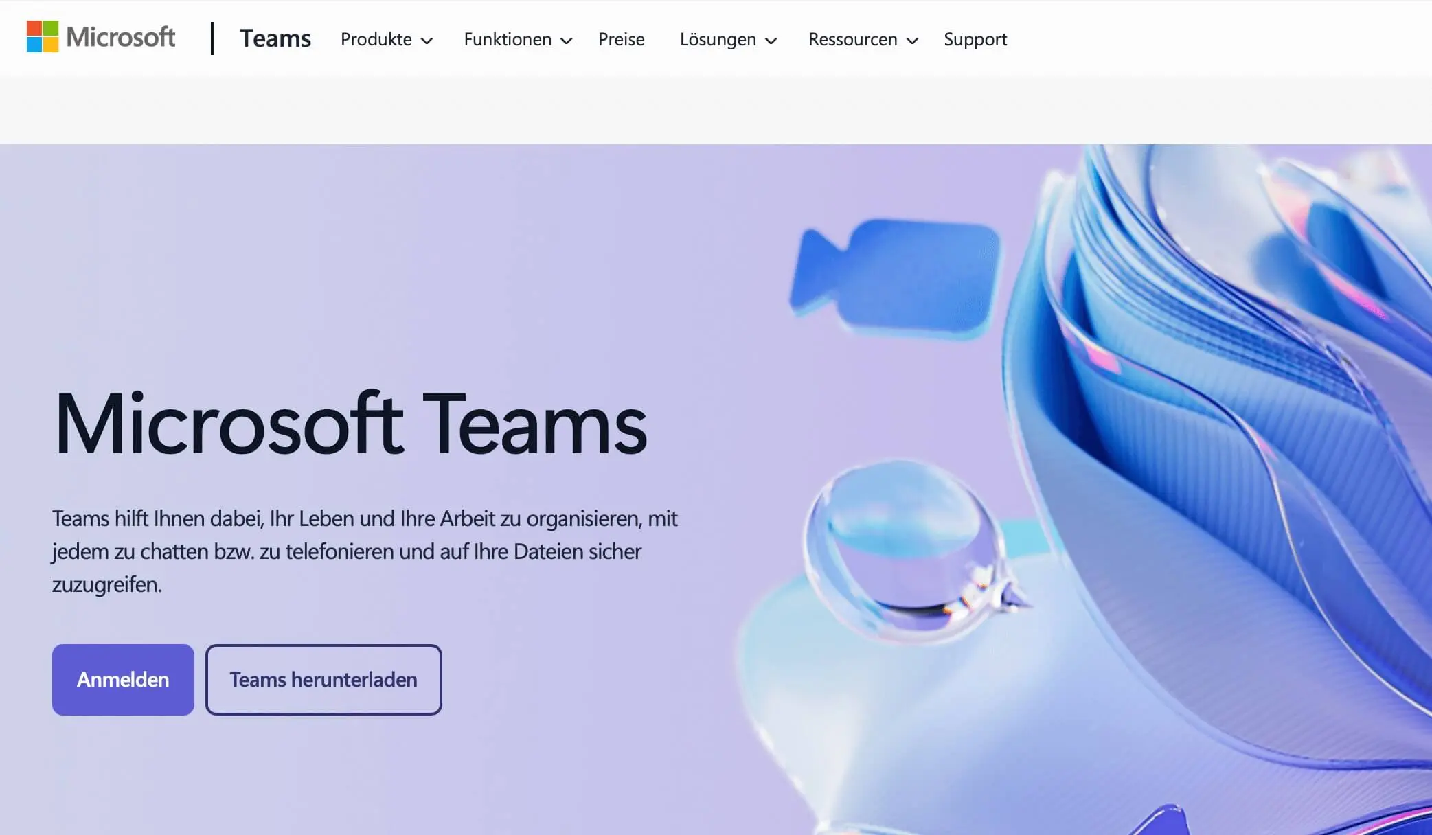Screenshot der Teams Website Bild: Screenshot der Teams Website