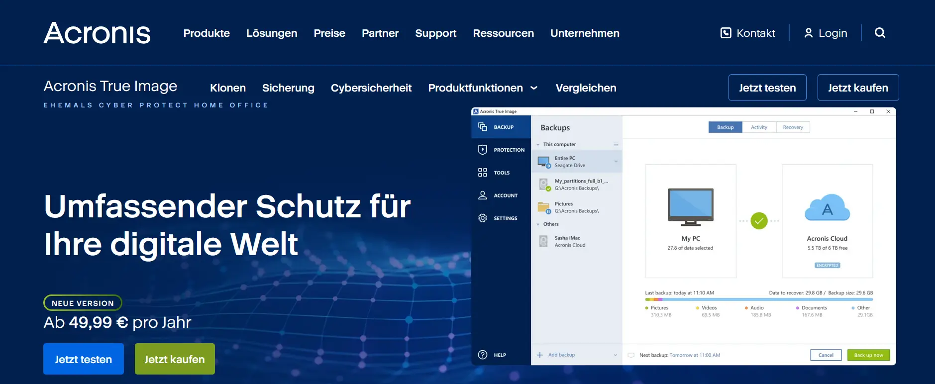 Screenshot der Homepage von Acronis Bild: Screenshot der Homepage von Acronis