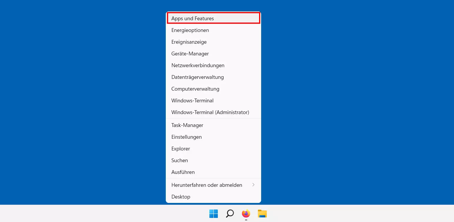 „Apps und Features“ im Startmenü öffnen