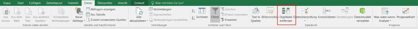 Bild: Excel-2016-Menüleiste der Registerkarte „Daten“