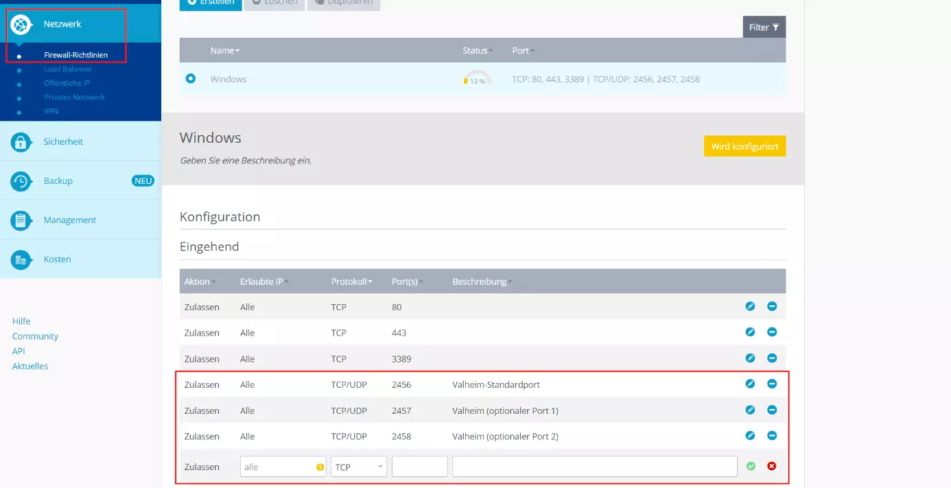 Firewall-Richtlinien konfigurieren im IONOS Cloud Panel