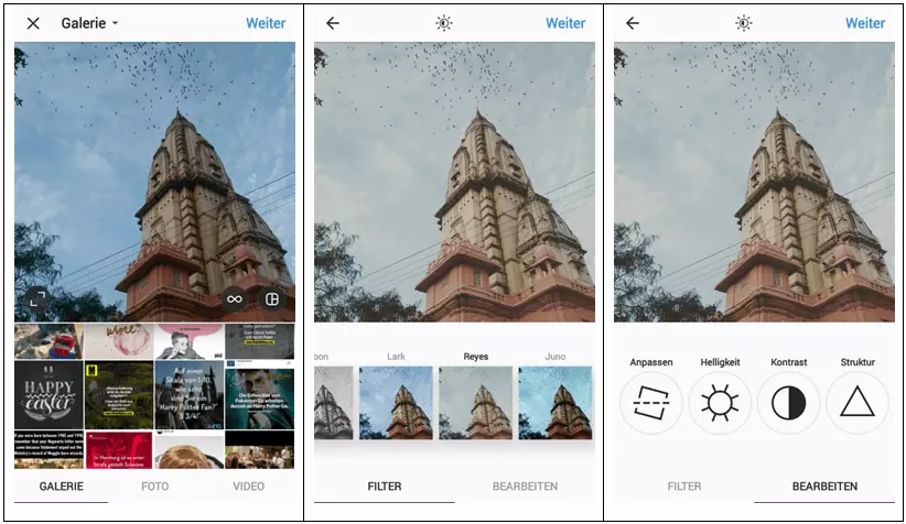 Bild: Bildbearbeitung über die Instagram-App