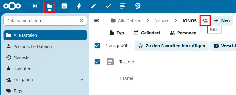 Nextcloud-Notizen teilen Bild: Nextcloud-Notizen teilen