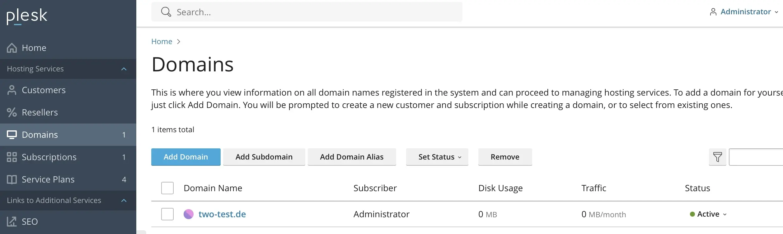 Domains auf Plesk Bild: Domains auf Plesk