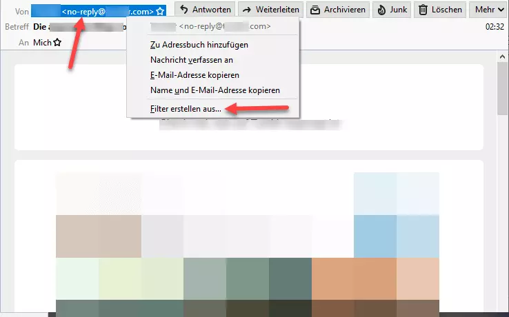 Thunderbird: Menüpunkt „Filter erstellen aus…“