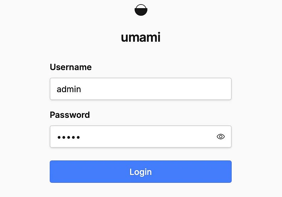 Umami: Standard-Login Bild: Umami: Standard-Login
