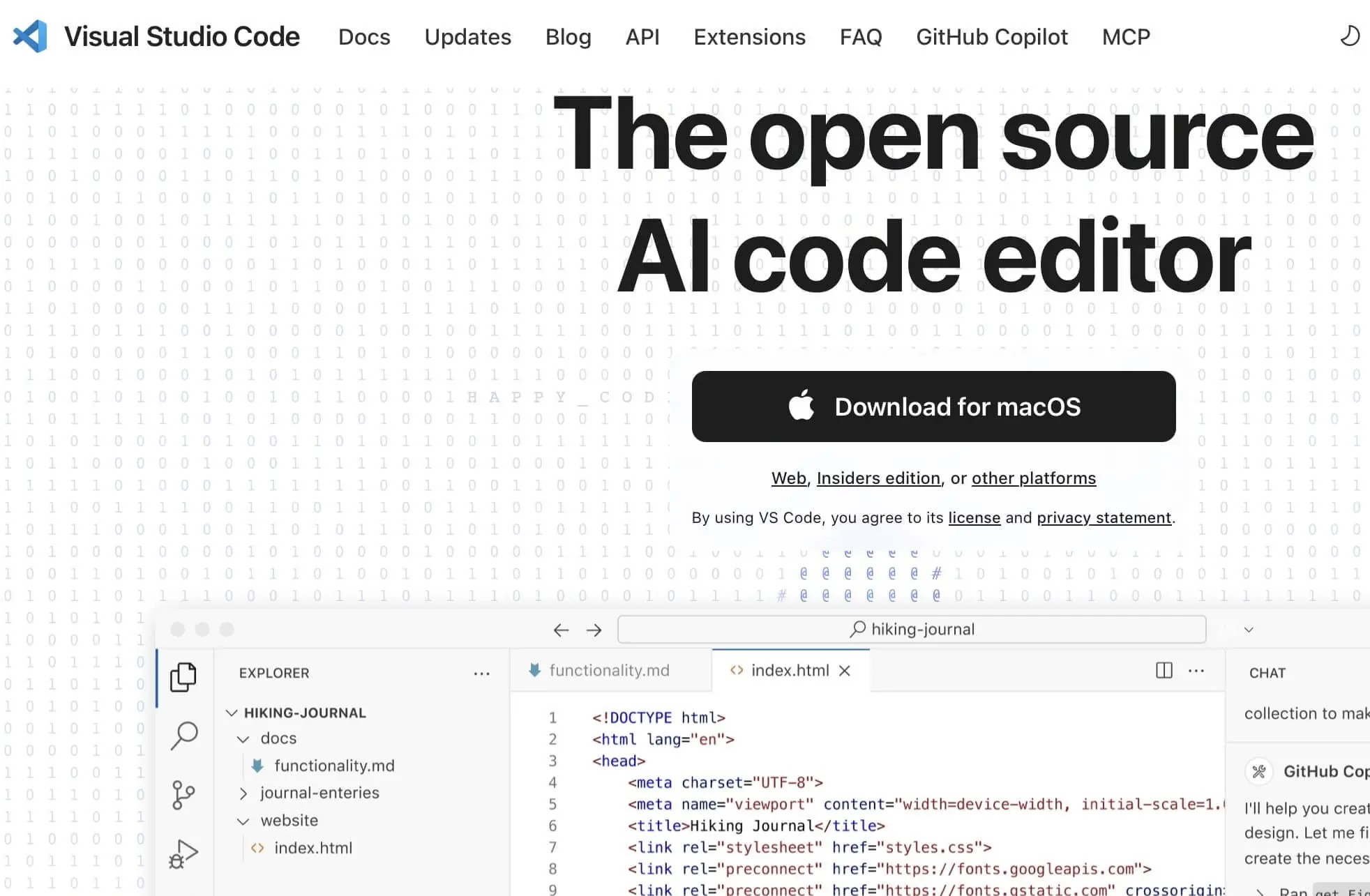 Screenshot der VS-Code-Website Bild: Screenshot der VS-Code-Website