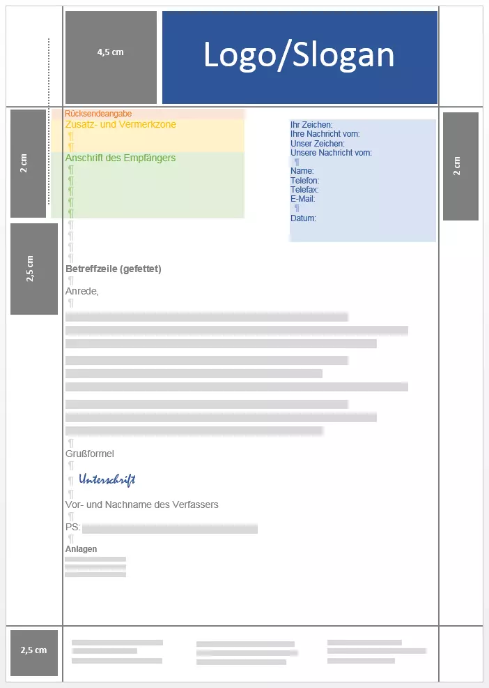 Empfohlene Seitenränder eines Normbriefs gemäß DIN 5008 Bild: Empfohlene Seitenränder eines Normbriefs gemäß DIN 5008