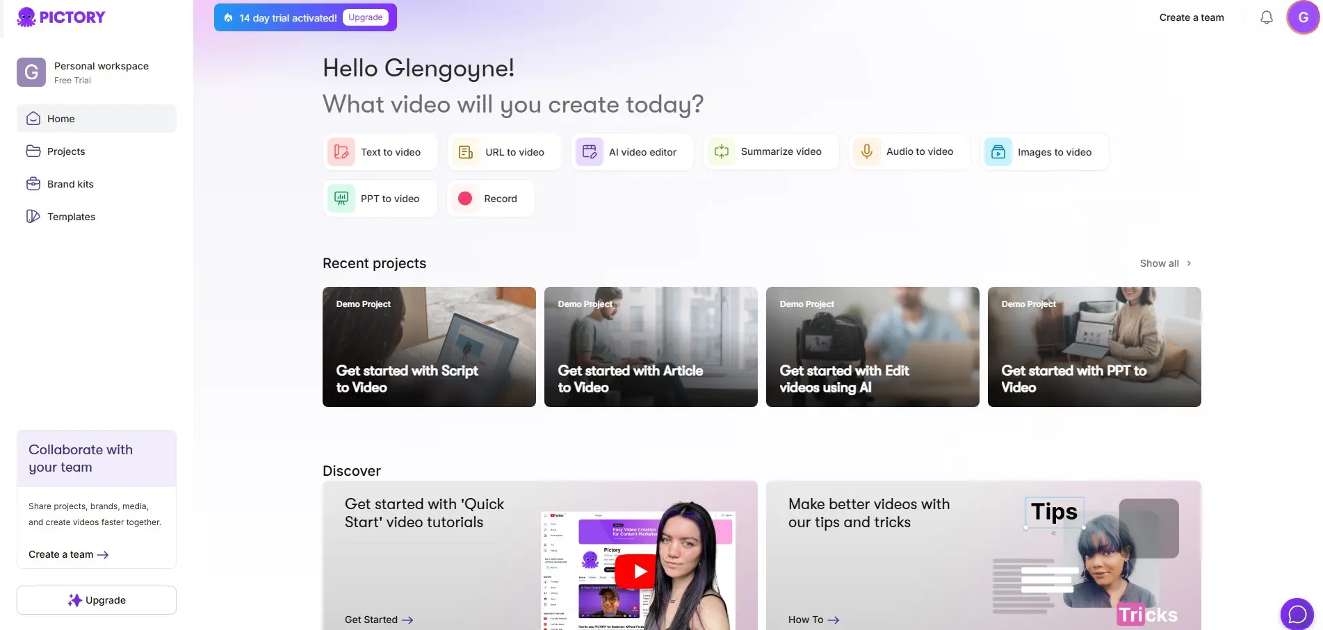 Bild: Screenshot der Pictory-Website