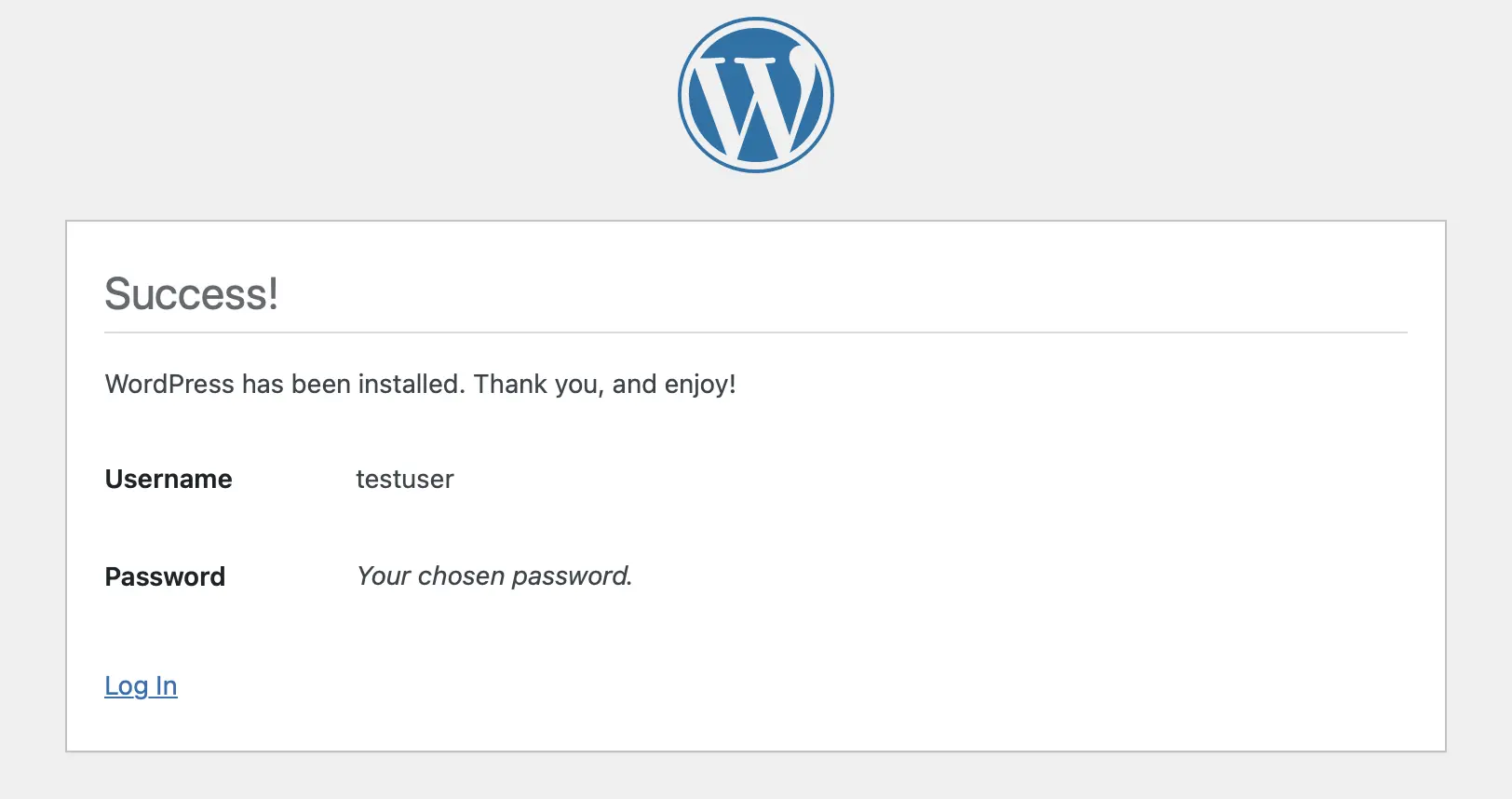 Screenshot der erfolgreichen WordPress Installation Bild: Screenshot der erfolgreichen WordPress Installation