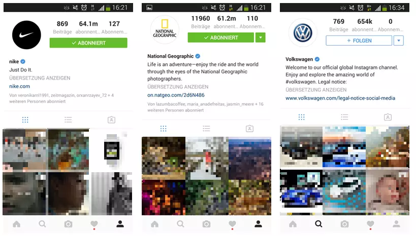 Bild: Offizielles Unternehmensprofil von Nike, NGEO und Volkswagen auf Instagram
