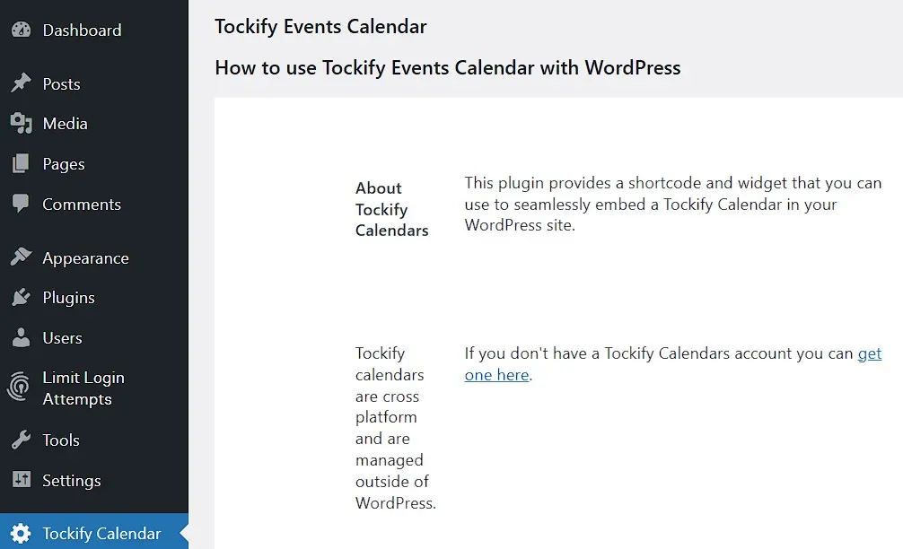 Bild: Admin-Bereich des WordPress-Kalender-Plugins von Tockify